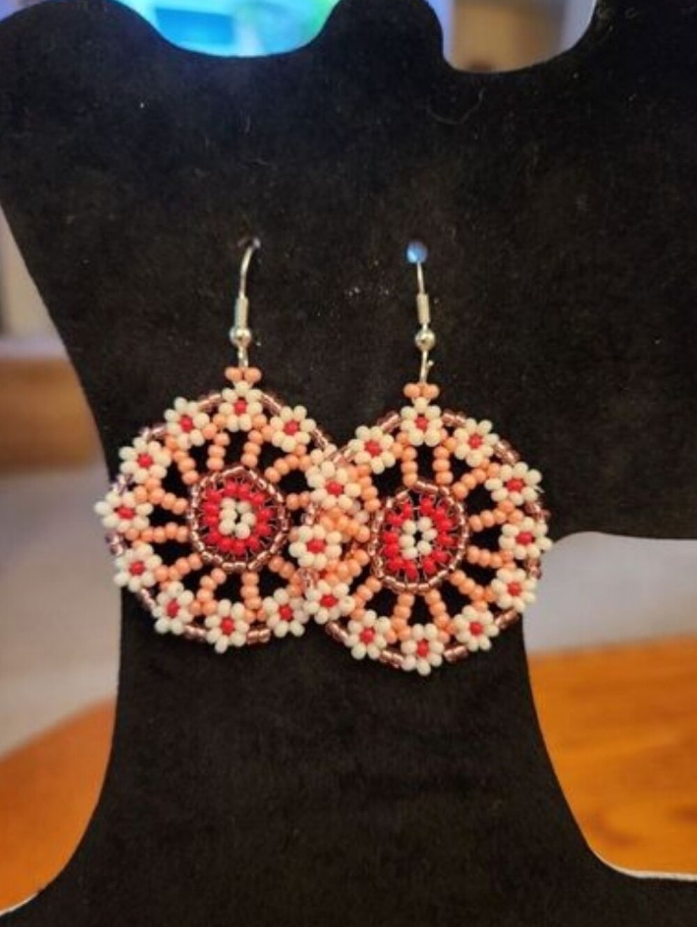 Handcrafted Floral Seedbead Earrings 925 Silver Hooks